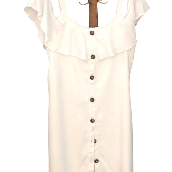 C label women’s sundress shift sleeveless button up lined front ruffle white L - Picture 2 of 8